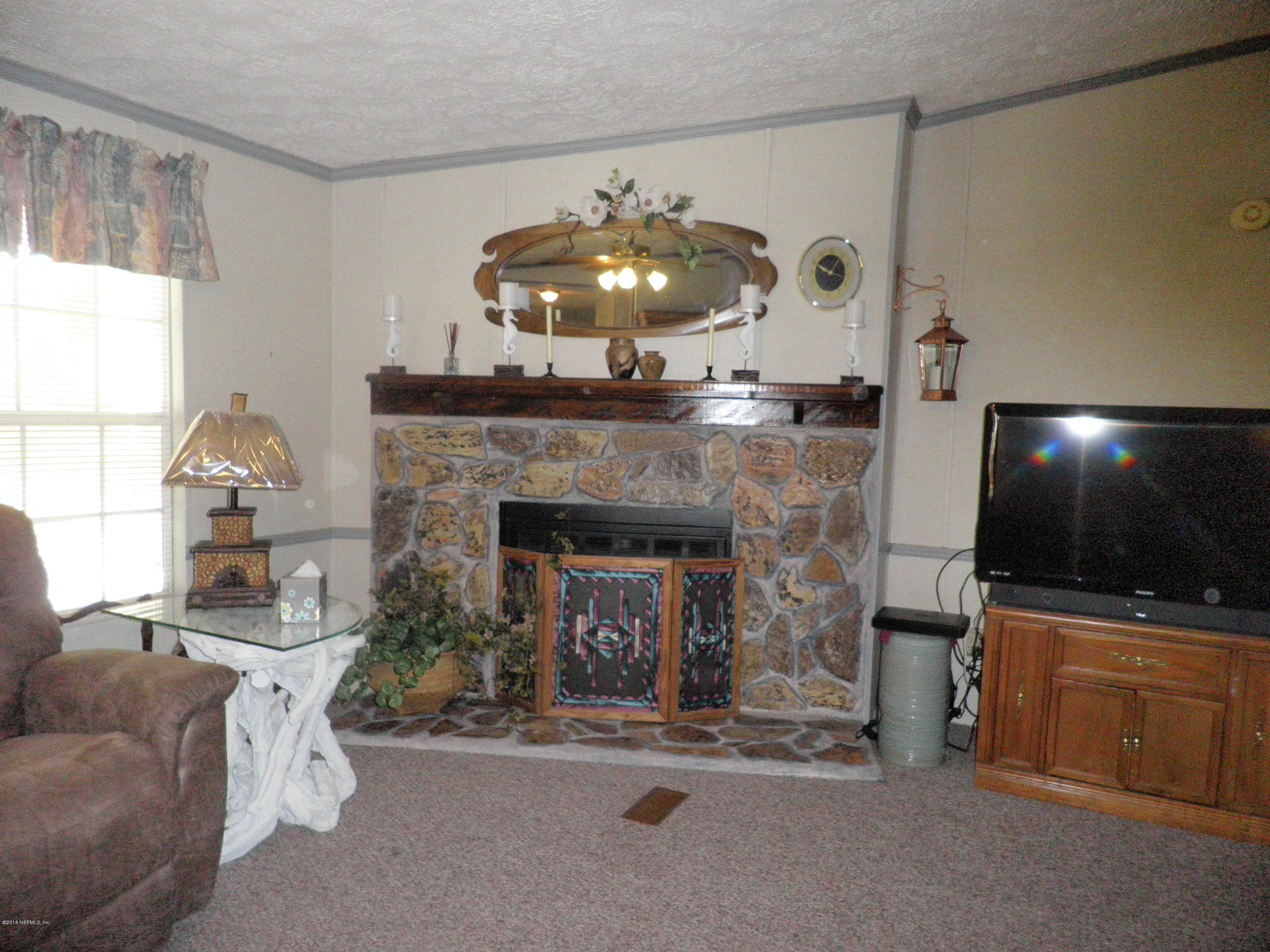 268 Beulah Church Road Welaka, FL 32112 - Photo 12 of 33 a living room with furniture a flat screen tv and a fireplace