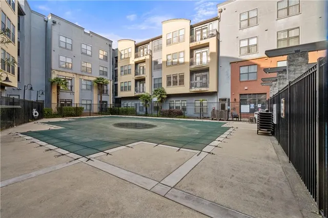 a view of a building with a street