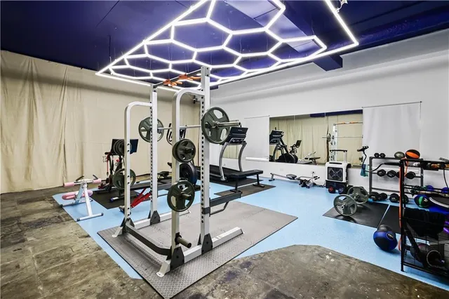 a view of a room with gym equipment