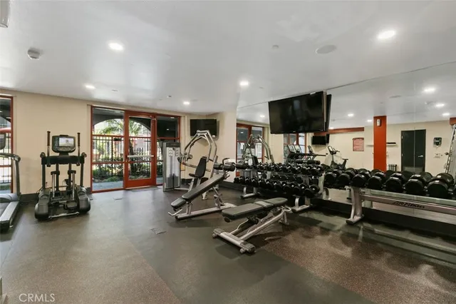 a view of a room with gym equipment