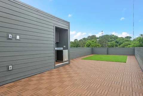 a view of outdoor space deck and kitchen