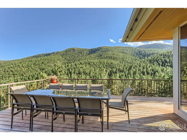 a view of a chairs and table in the backyard