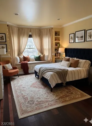 a bedroom with a large bed and a couch
