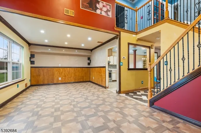 a view of a building with a garage