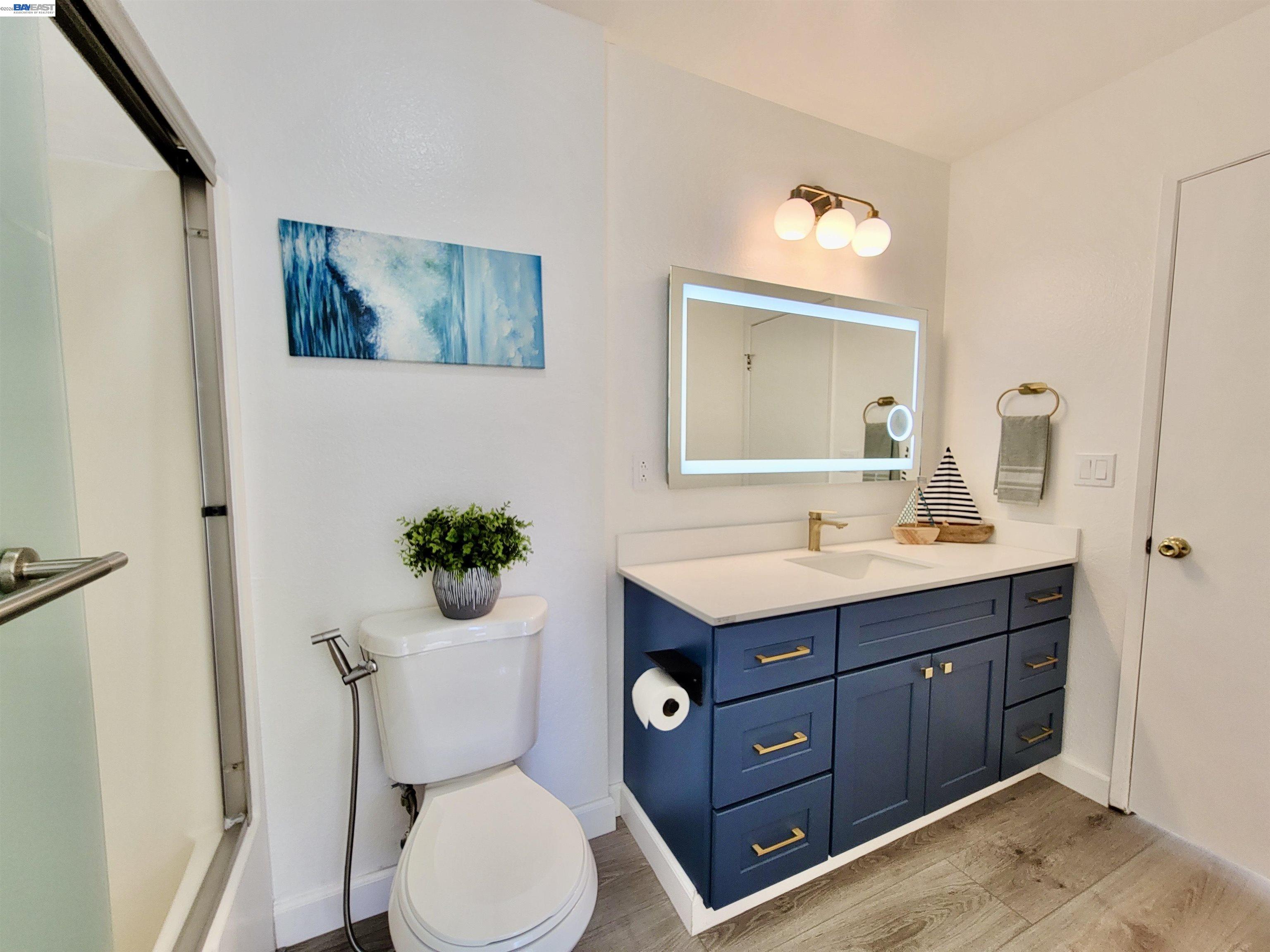 304 Hackamore Lane Fremont, CA 94539 - Photo 18 of 45 a bathroom with a toilet a sink and mirror