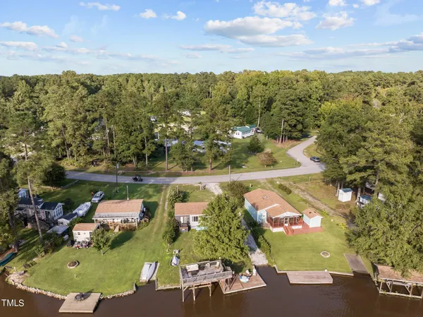 an aerial view of lake