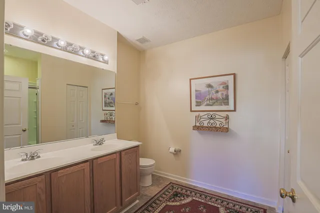 a bathroom with a sink a toilet and mirror