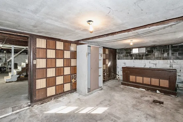 a view of a garage with furniture