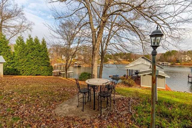 a view of balcony with wooden floor