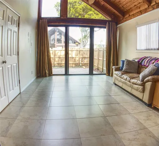 a living room with a large window