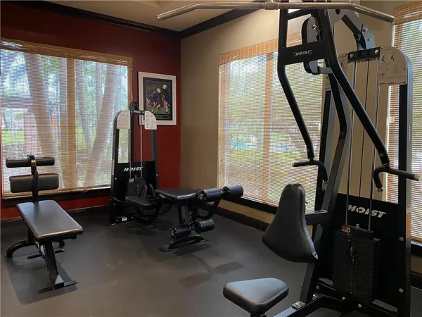 a view of a room with gym equipment