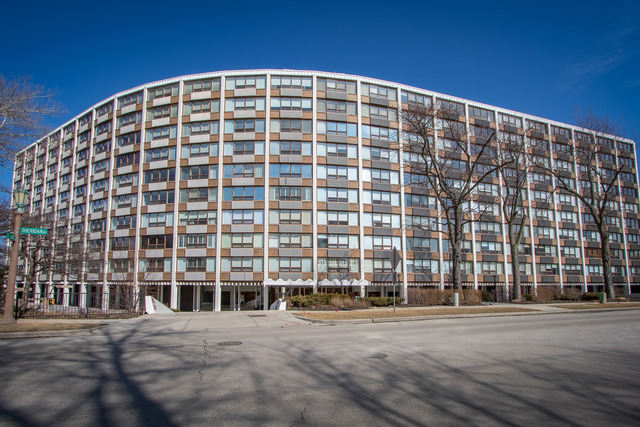 front view of building with a street