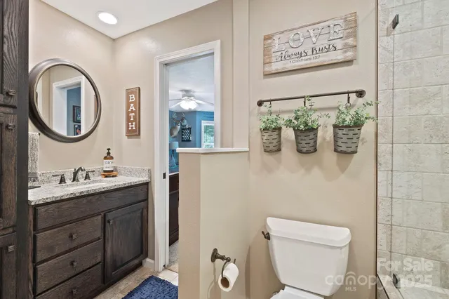 a bathroom with a toilet a sink and mirror