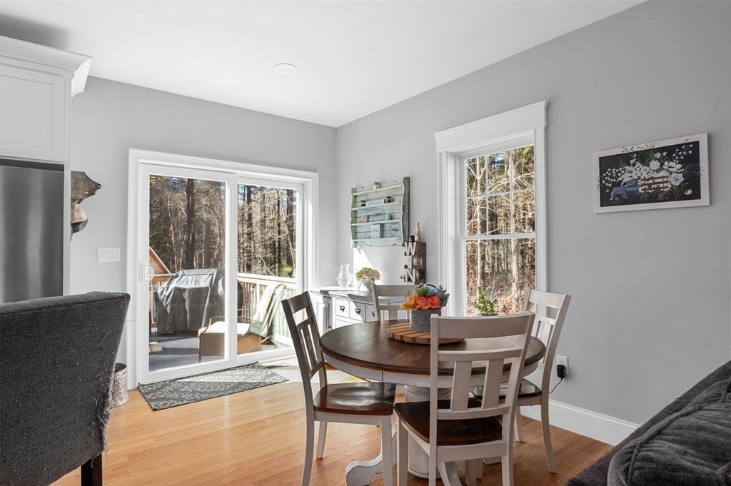600 Wethersfield Street Rowley, MA 01969 - Photo 20 of 42 a view of a dining room with furniture large windows and wooden floor