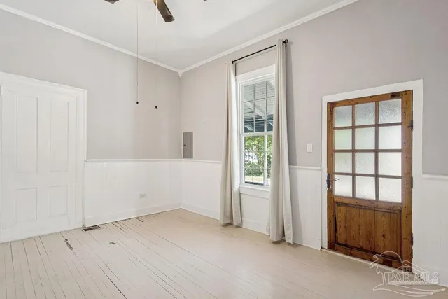 an empty room with windows