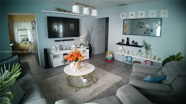 a living room with furniture and a flat screen tv