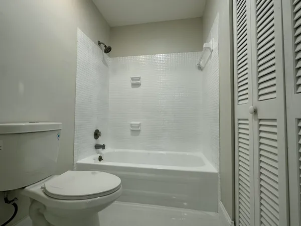 a bathroom with a toilet and a bathtub