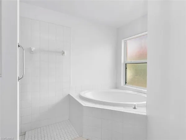 a bathroom with a bathtub