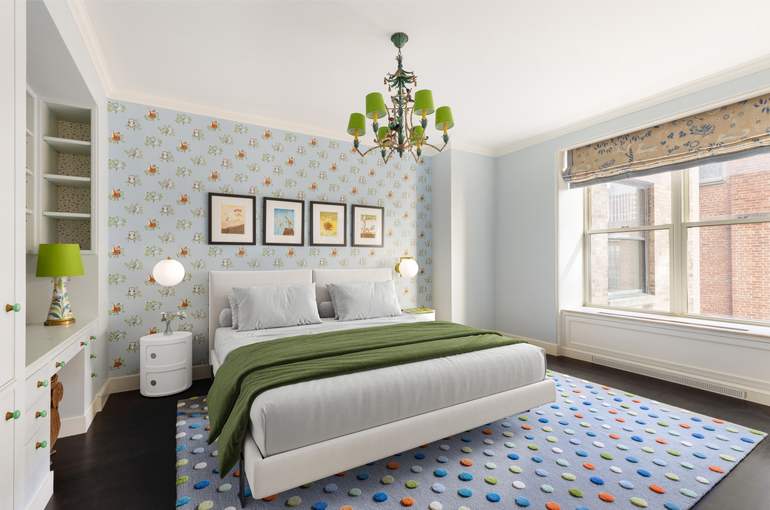 740 Park Avenue, Unit 2/3D Manhattan, NY 10021 - Photo 18 of 24 a bedroom with a bed lamp and paintings on the wall