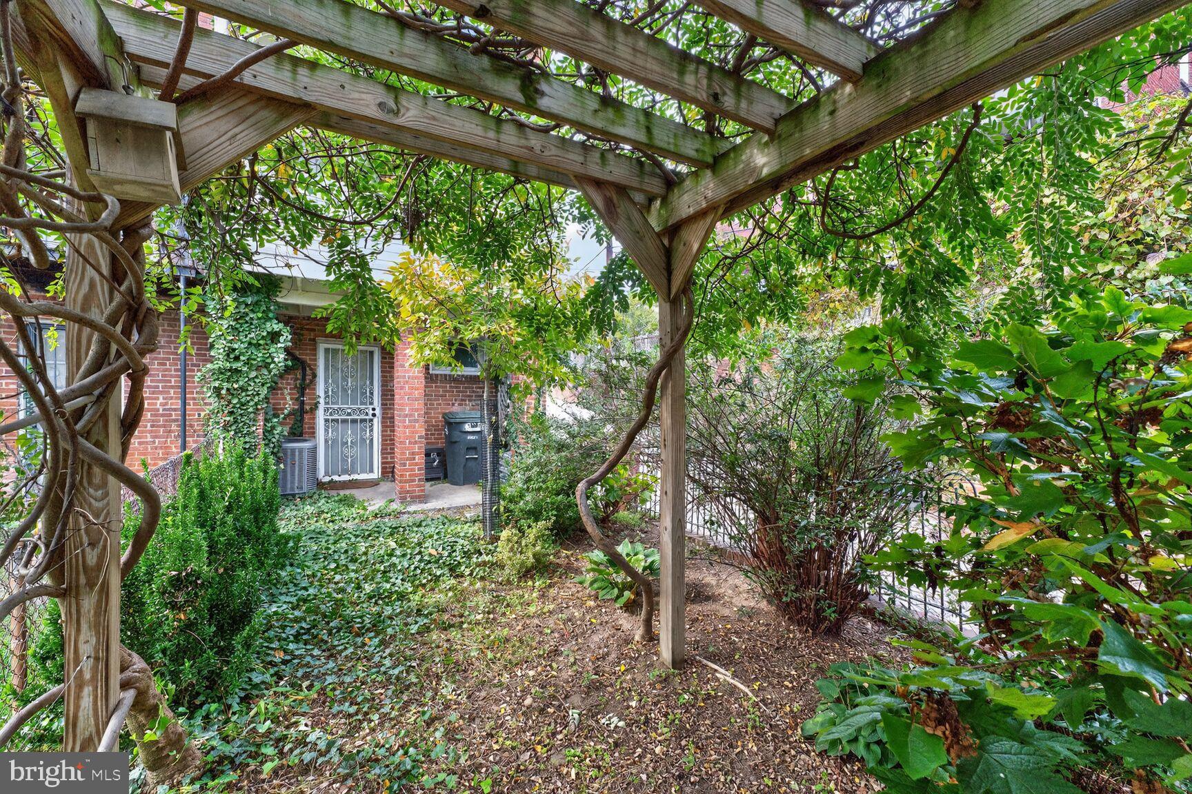 3910 R Street Southeast Washington, DC 20020 - Photo 20 of 24 Lush garden retreat under a wooden arbor.