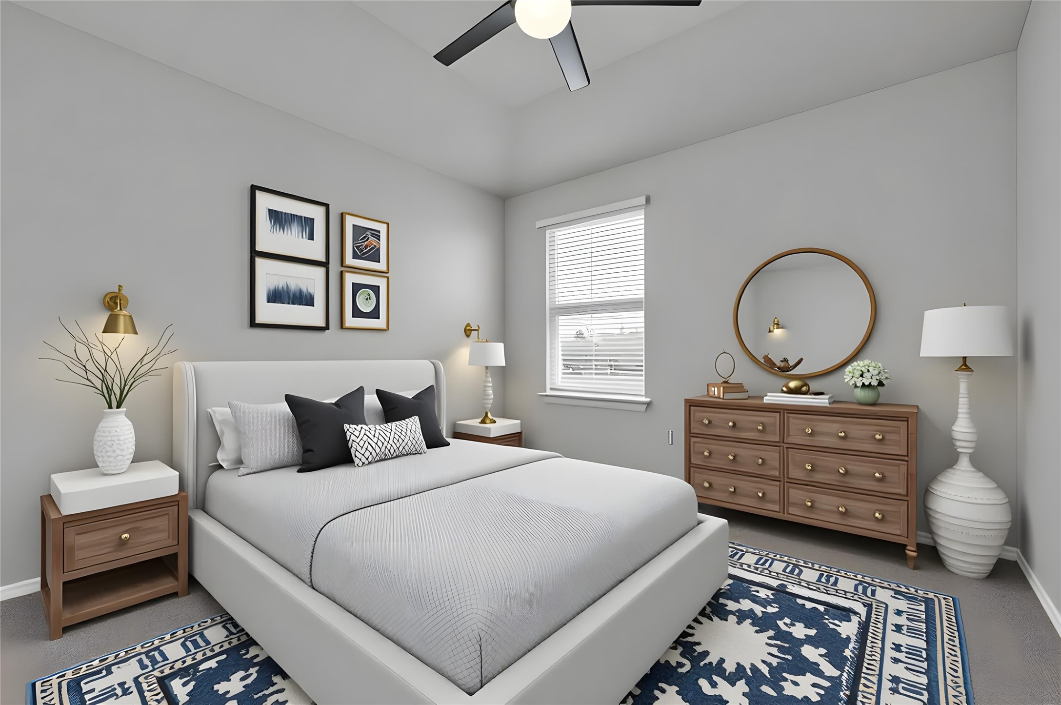 101 Crescent Street Georgetown, TX 78626 - Photo 28 of 39 Virtually staged - Bedroom #4 features vaulted ceilings and plush carpeting, creating a comfortable living space.