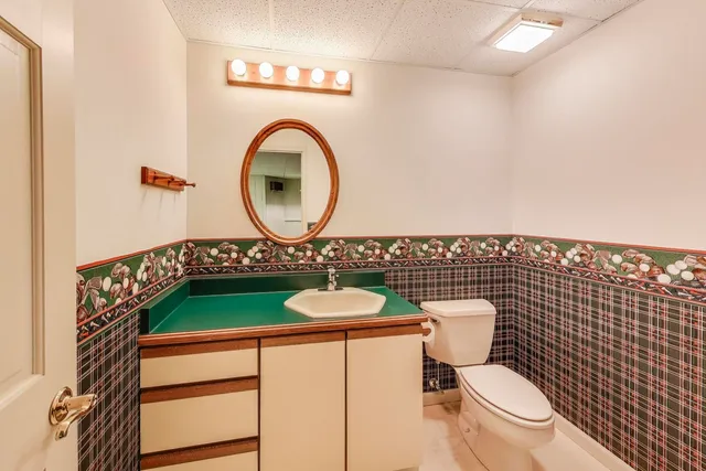 a view of a garden with an outdoor space