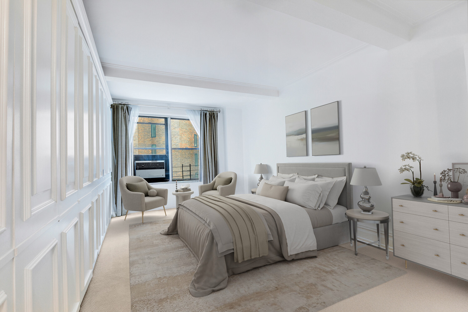 7 Park Avenue, Unit 8A9ABC Manhattan, NY 10016 - Photo 19 of 21 a bedroom with a bed and a couch