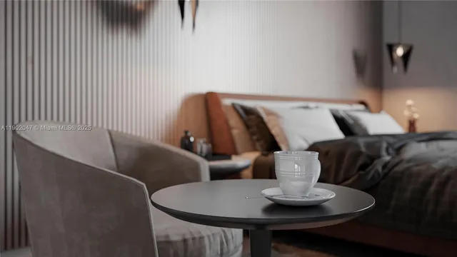 a dining room with furniture and lamp