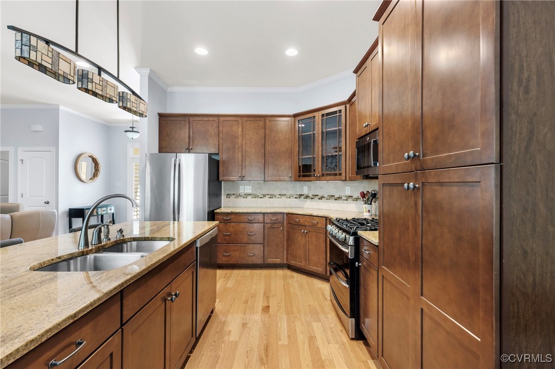 14619 Forest Row Trail Midlothian, VA 23112 - Photo 17 of 43 a kitchen with stainless steel appliances granite countertop a sink refrigerator and cabinets