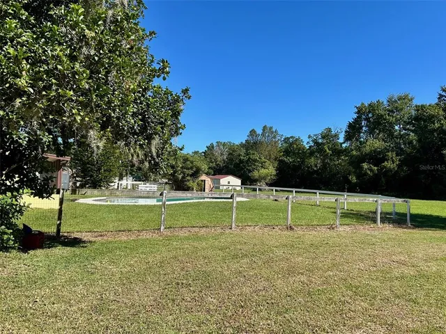 a view of park with large trees