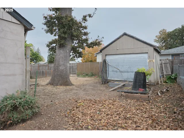 a view of a house with backyard and trees