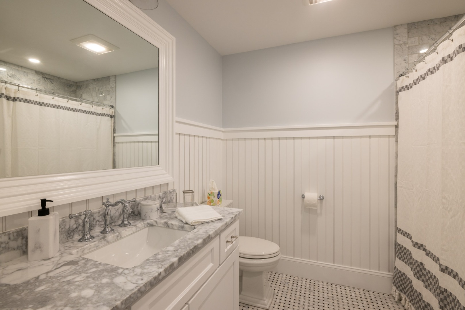 183 Upper Main Street Edgartown, MA 02539 - Photo 13 of 33 a bathroom with a granite countertop sink a toilet and shower