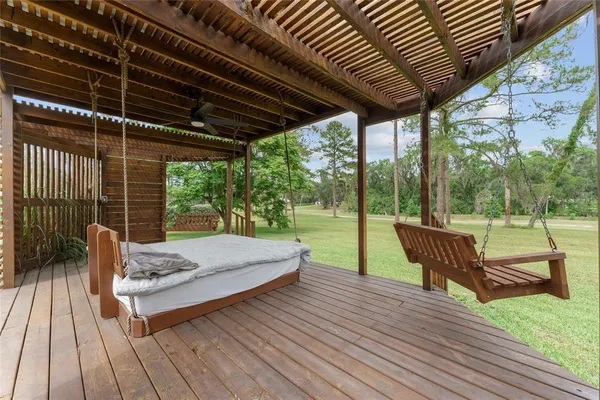 a patio view with a seating space