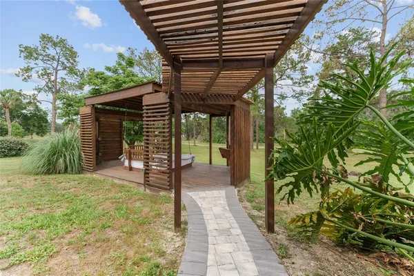 a view of a porch with a backyard
