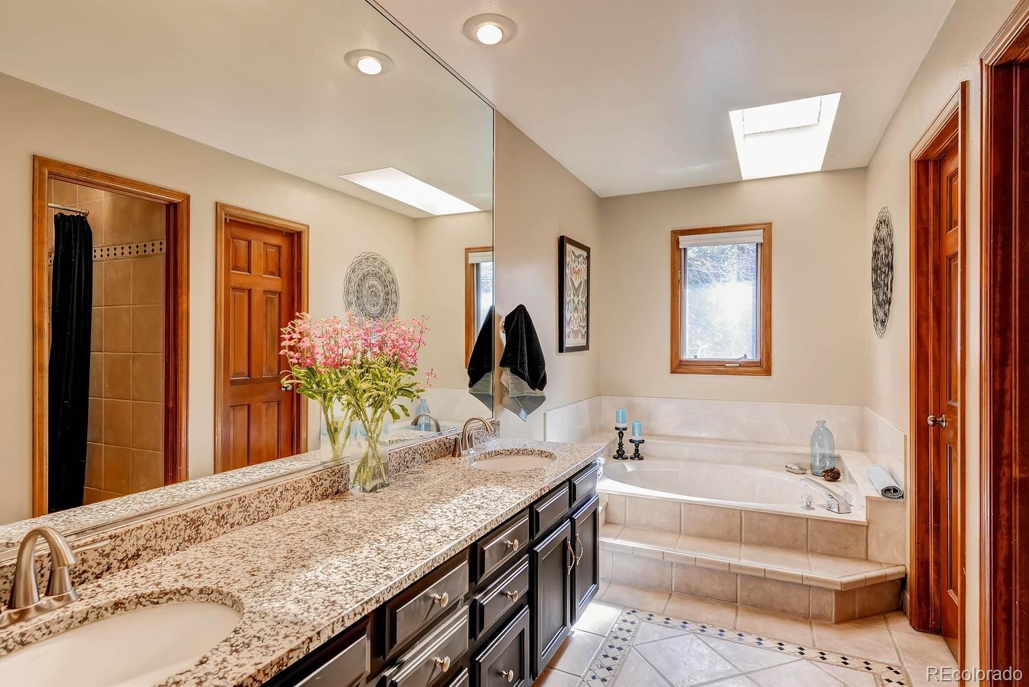 8110 Sweet Water Road Lone Tree, CO 80124 - Photo 20 of 34 a bathroom with a granite countertop tub and a sink