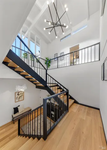 aerial view of a house with a yard