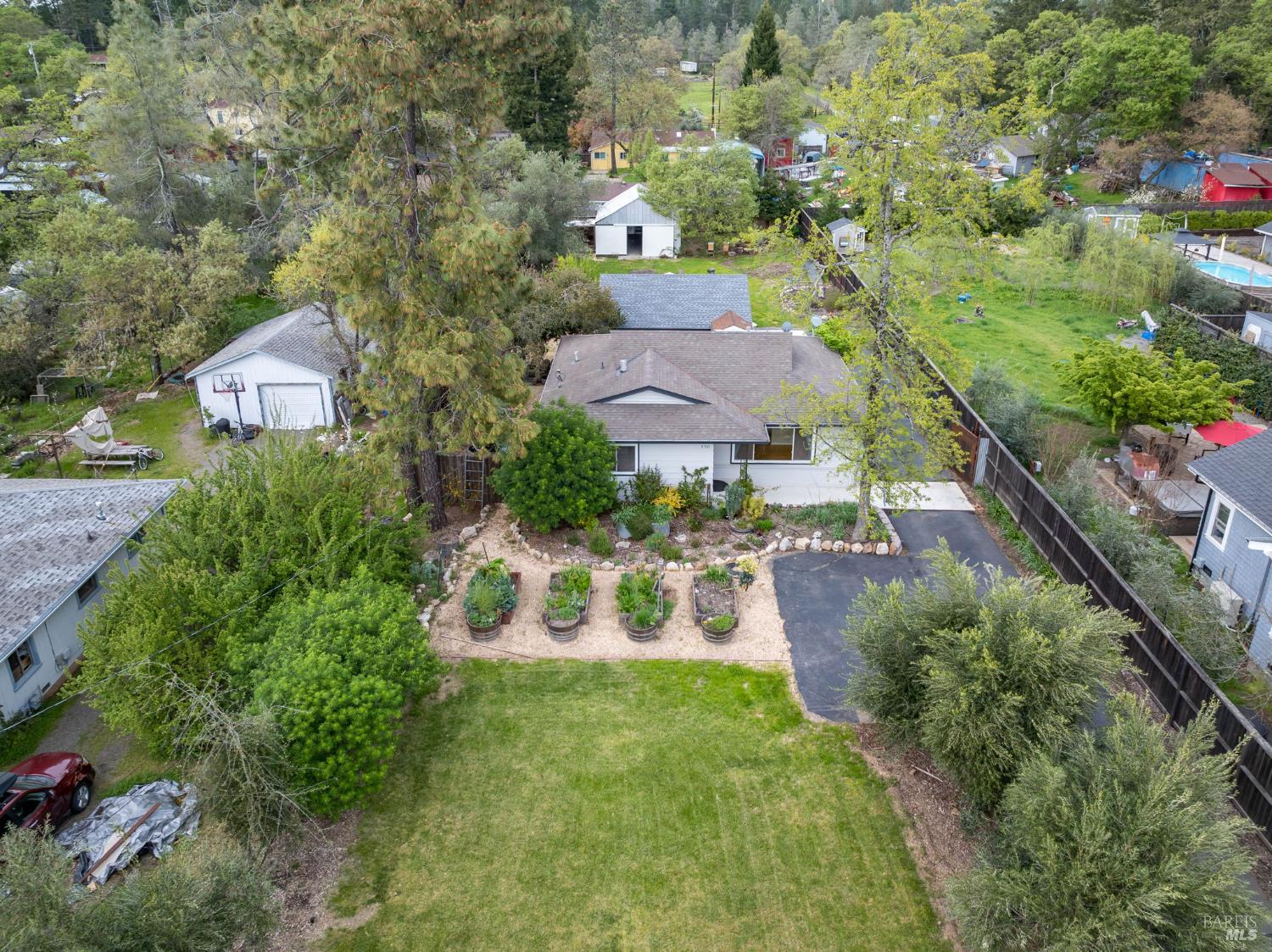 350 Newton Way Angwin, CA 94508 - Photo 43 of 44 an aerial view of a house with yard swimming pool and outdoor seating
