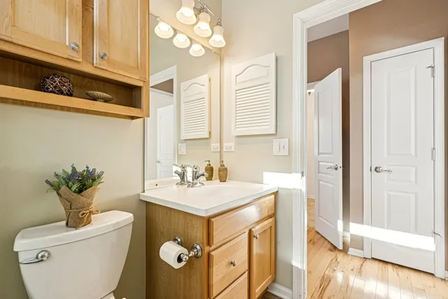 a view of a building with couches