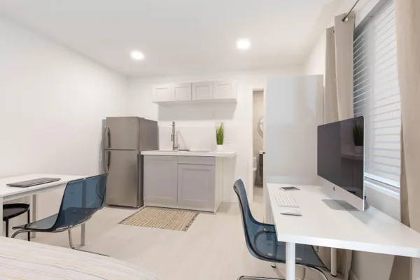 a workspace with furniture