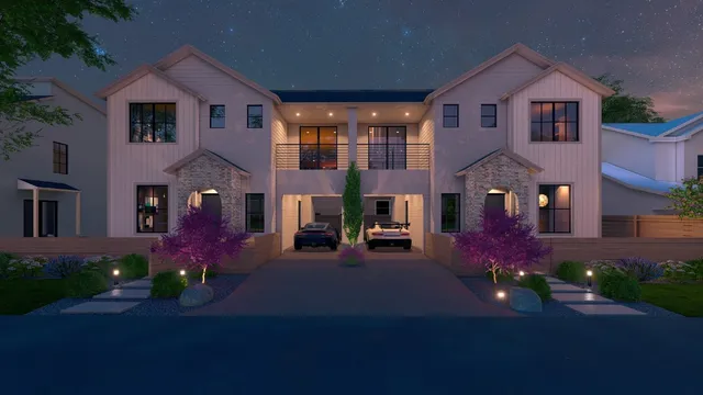 front view of a house with a yard