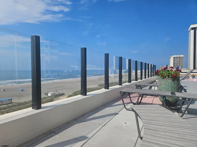 a view of a terrace with a roof