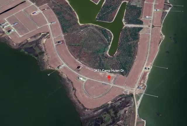 an aerial view of a swimming pool