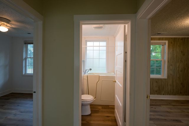 a bathroom with a bathtub