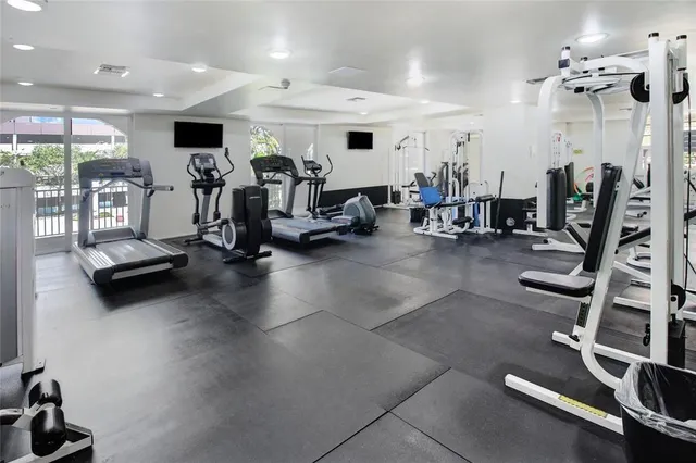 a view of a room with gym equipment