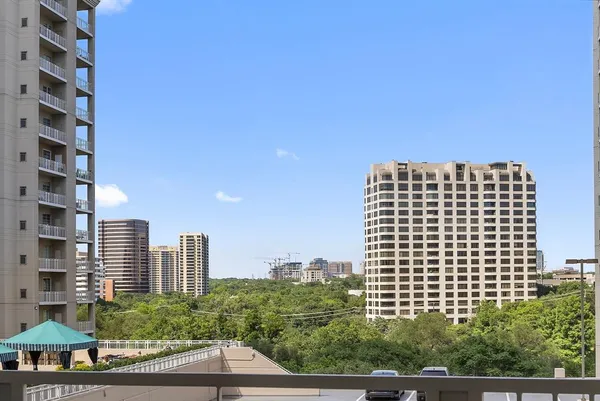 a city view with tall buildings