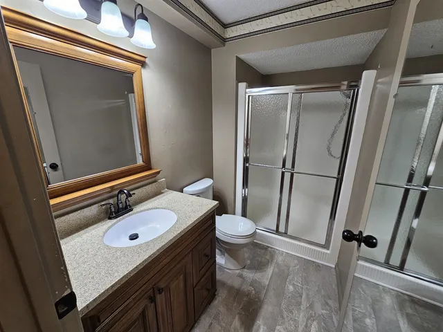 a bathroom with a sink a toilet and mirror