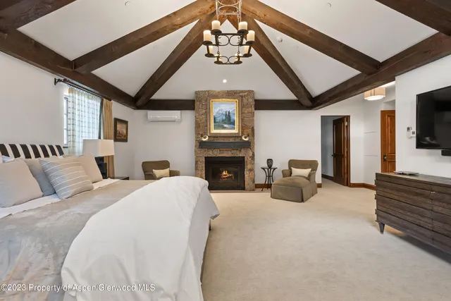 a bed room with furniture and a fireplace