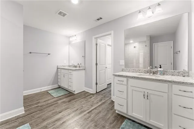 a bathroom with a sink and a shower