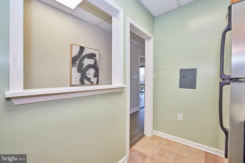 a front door view of a utility room