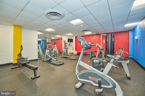 a view of a room with gym equipment